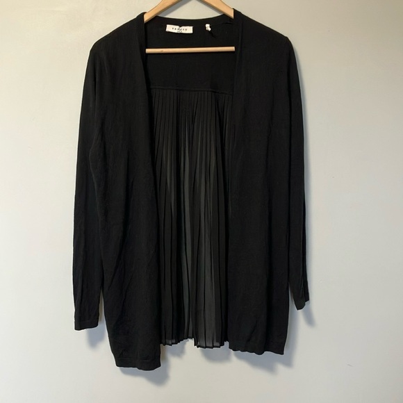 Sandro Silk Cotton cashmere blend Black pleated back open cardigan - Picture 1 of 7